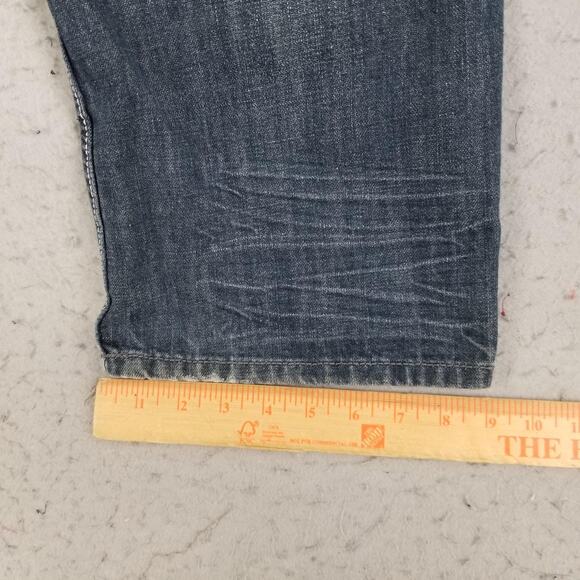 Express Kingston Jeans Mens 34x32 Blue Bootcut Classic Fit Whiskered Lion Denim - Picture 10 of 15